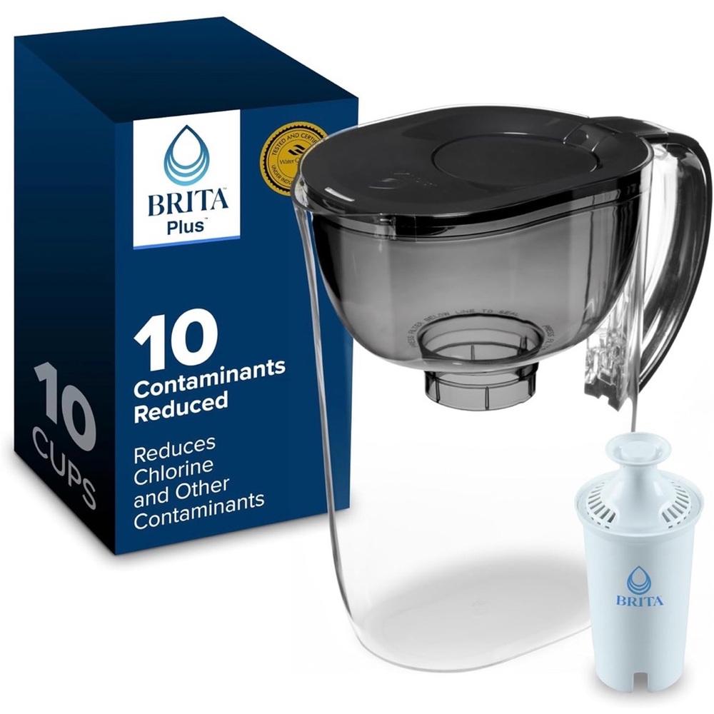 Brita Large 10 Cup Water Filter Pitcher, 1 BritaPlus Filter, Everyday, Black